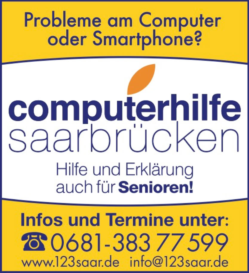 Wir helfen bei Ihnen vor Ort. Schnell und kompetent. Computer Hilfe Saarbrücken - auch für Senioren! Computer Hilfe Saarbrücken - auch für Senioren!